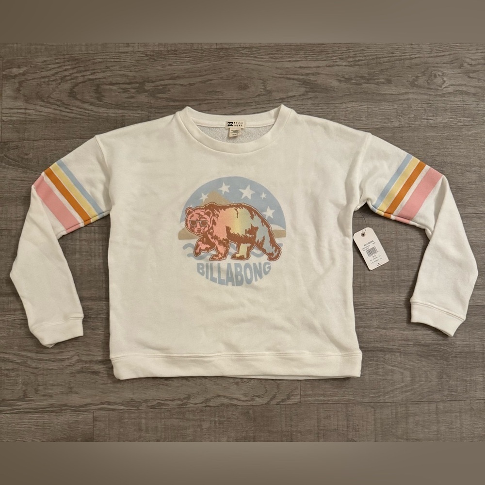 NWT Billabong White Cali Bear Sweatshirt Casual Summer Style Size M/10